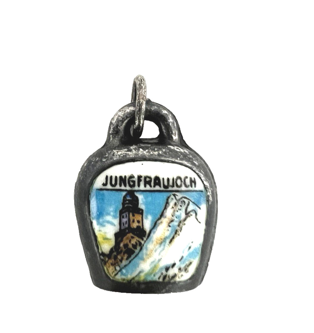 JUNGFRAUJOCH European Cowbell Charm 800 Silver Hand Painted Enamel RARE